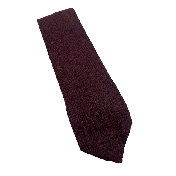Vintage Maroon Yves Saint Laurent Tweed Wool Blend Tie YSL - Picture 5 of 6